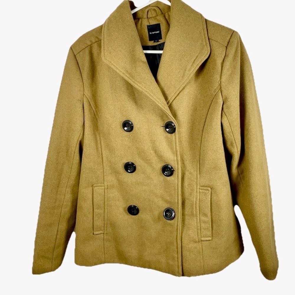 Rampage Camel Peacoat Jacket Khaki Double Breasted Women L Classic‎ Quiet Luxury